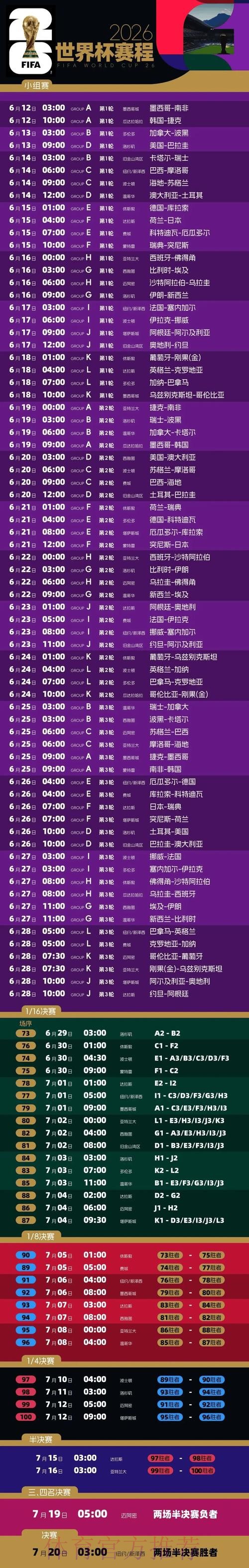 2026世界杯完整赛程详细安排全程直播官网入口